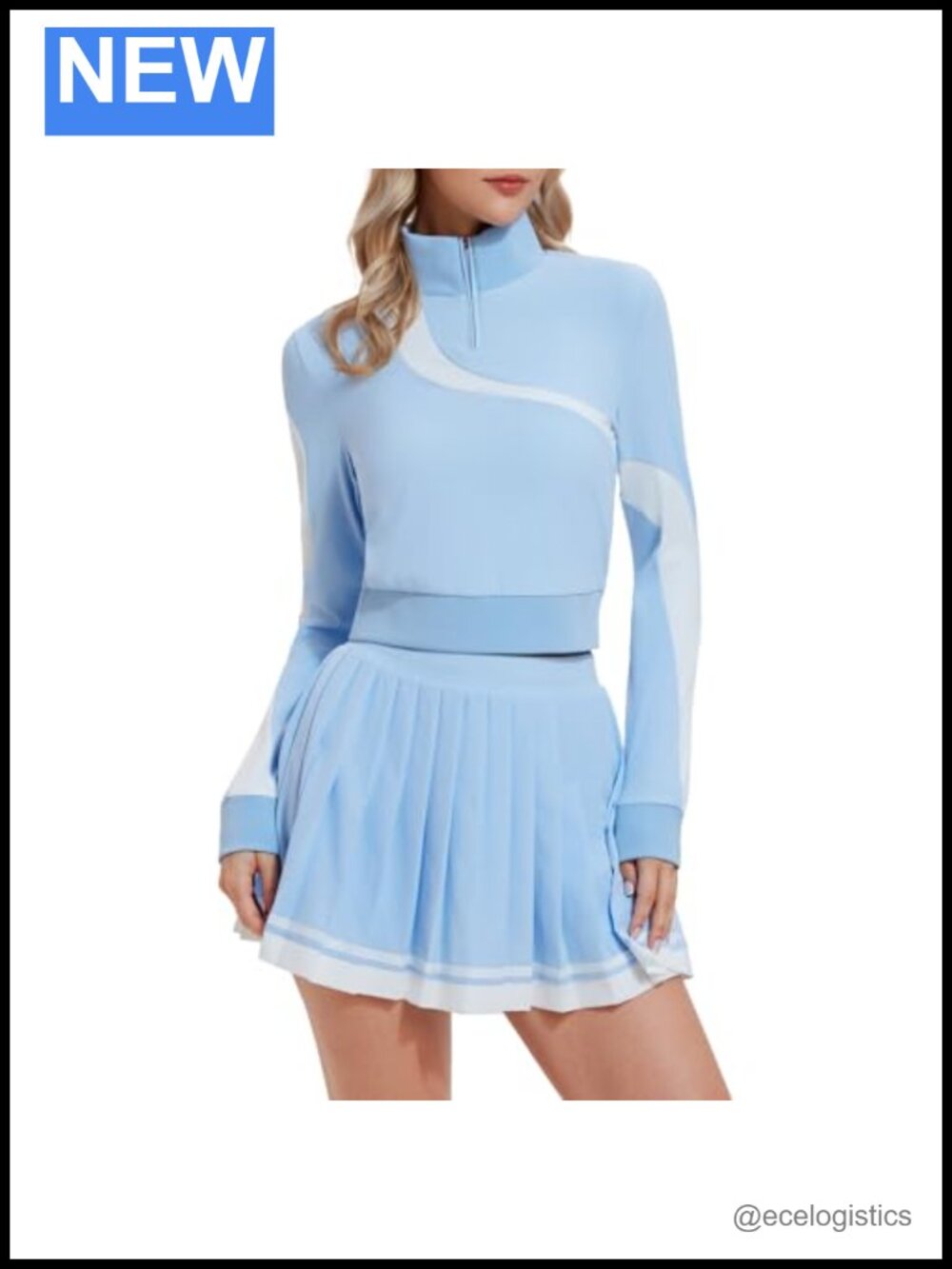 Women 2 Piece Skirt Set Half Zip Long Sleeve Pullover Tennis Skirt Matching